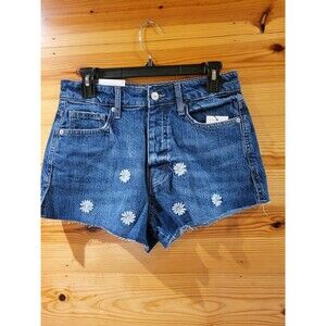 FOREVER 21 Women’s Embroidered Daisies Denim Shorts Frayed/Raw Hem Sz 27 Denim